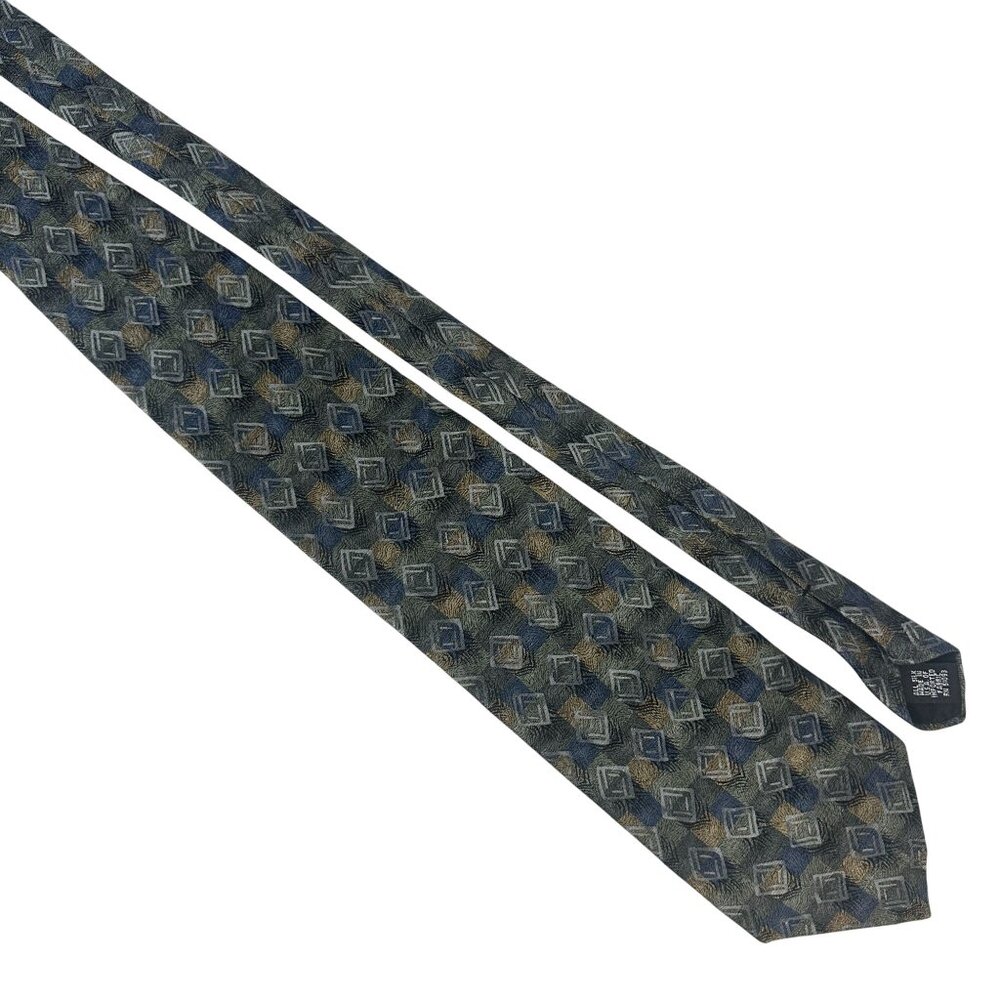 Croft & Barrow Geometric Patterned Mens Neck Tie Blue And Gold Colorway Classic